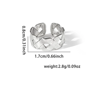 Detailed size specifications for the braided texture 304 stainless steel open ring band