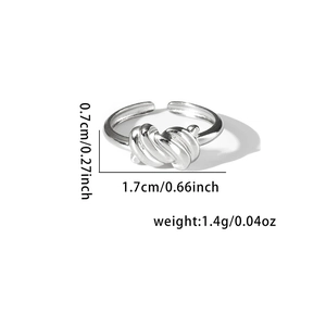 Detailed size specifications for woven silver ring showing height and width dimensions