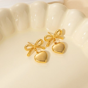 Fashion 304 Stainless Steel Bowknot Heart Earrings Necklace For Women Gold Plated Elegant Jewelry PVD Plated Gift