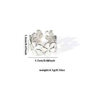 Detailed view of matte finish floral ring with dimensions 1.7cm width and 1.2cm height