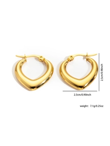 Detailed dimensions of gold heart-shaped titanium steel hoop earrings for women