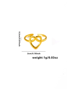 Detail view of adjustable gold titanium heart ring with size and weight measurements