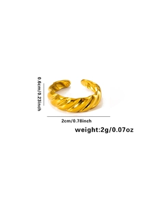 Macro view of gold titanium steel twisted rope ring with dimensions and weight specs