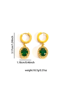 Details zu Maßen und Gewicht der Vintage-Ohrringe mit ovalem Smaragd in Gold-Optik