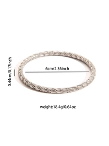 Detail view of titanium steel textured bangle showing 6cm diameter and 0.44cm width measurements