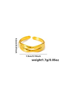 Detailed view of layered gold wave ring showing dimensions 1.9cm diameter and 0.2cm width