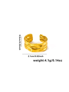 Macro detail of gold titanium steel ring with lava texture and size dimensions