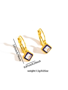 Detail view of 18K gold plated square earrings with dimensions 2.01cm x 0.87cm