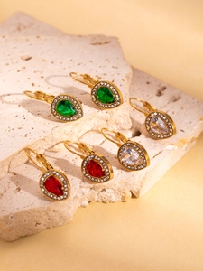 Three pairs of vintage 18K gold plated teardrop earrings with colorful zircon stones
