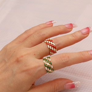 Edelstahl Verstellbarer Offener Ring Für Damen Gold Überzogen Emaille Geometrisch Geflochten Mode Schmuck Titanstahl Band Ring