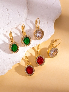 French vintage leverback earrings with emerald and ruby crystals in 18K gold plating
