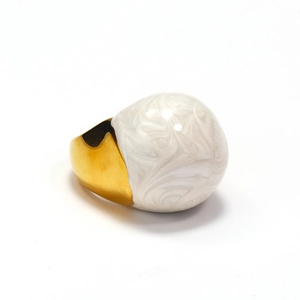 Chunky gold geometric ring featuring a bold white marble enamel dome for women