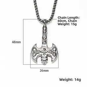Collana ascia da battaglia vichinga in acciaio inossidabile con croce celtica e catena 60cm
