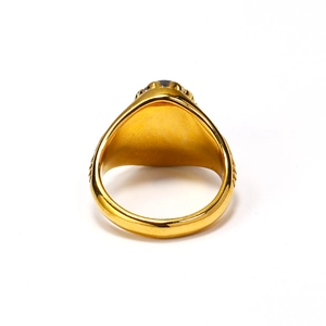Retro 18k gold plated stainless steel ring with black gemstone and engraved texture
