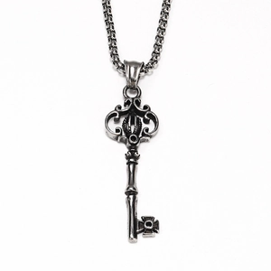 Vintage gothic crown key pendant necklace in silver stainless steel for men and women
