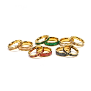 Fashion Stainless Steel Baguette Rhinestone Eternity Ring For Women Minimalist Gold Plated Geometric Stackable Finger Ring Jewelry Gift