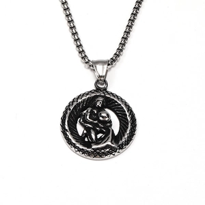Collar con colgante de disco del zodiaco de plata vintage en acero inoxidable para hombre y mujer