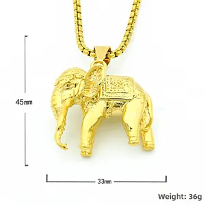 Golden elephant pendant necklace with box chain and 45mm height dimension details