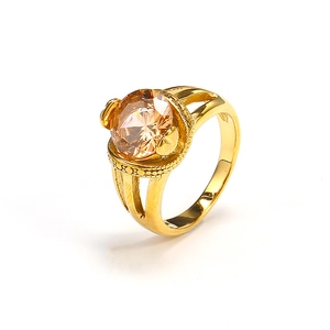 Vintage 18k gold plated titanium ring with champagne round gemstone and hollow band