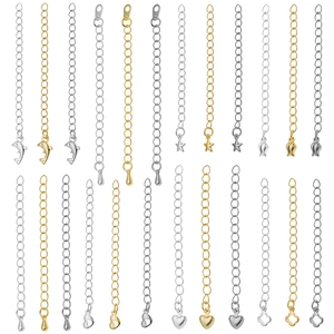 18K Gold Plated Copper Tail Extension Chain With Heart Star Dolphin Clover Tulip Charms DIY Jewelry Findings For Necklace Bracelet