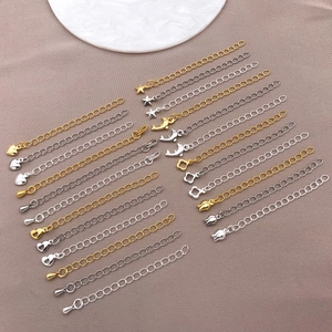 18K gold and silver plated jewelry extender chains with star, heart and dolphin charms