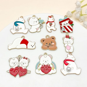 Pendentifs en Alliage Vintage Ours de Dessin Animé Émaillé pour Fabrication de Bijoux DIY Saint Valentin Noël Forme Cœur