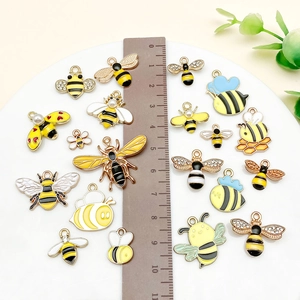 Assorted DIY bee alloy enamel charms for jewelry making with sparkling rhinestone details