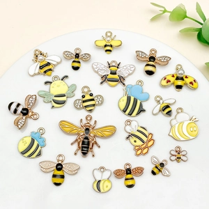 Cute enamel bee alloy charms set for DIY jewelry making with gold plating and rhinestones