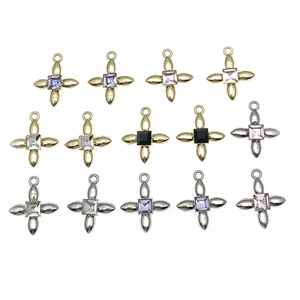 Square four-leaf clover alloy pendants with rhinestones for DIY jewelry making