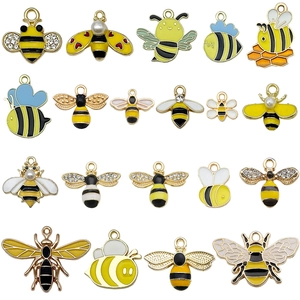 Set of 20 cartoon honey bee alloy enamel charms for DIY jewelry making and crafts