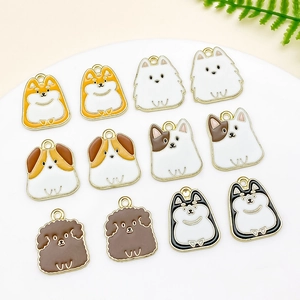 Set of 12 cute cartoon dog alloy enamel charms for DIY jewelry making and keychains