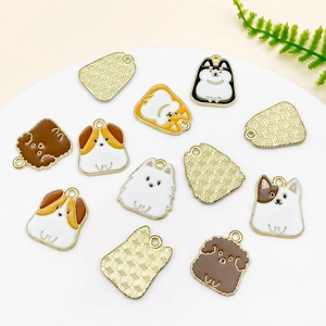Cartoon dog enamel pendants in alloy for DIY jewelry and keychain accessories