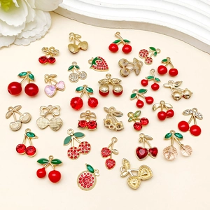 Pendentifs fruits en alliage de zinc avec cerise et fraise pour bijoux DIY