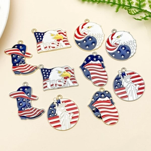 USA themed charms set including bald eagle, flag, and Statue of Liberty in gold finish