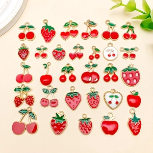 Alloy Enamel Fruit Pendants DIY Jewelry Accessories Strawberry Cherry Apple Shapes Findings For Necklace Bracelet Making