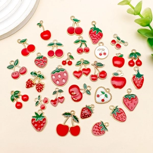 DIY colorful fruit alloy pendants featuring cherry and strawberry designs for jewelry making