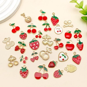 Assorted DIY fruit charms with cherry and strawberry enamel motifs for jewelry making