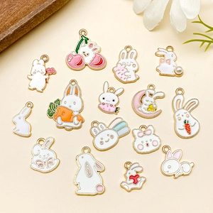 Lot de pendentifs lapin en alliage avec finition émail et breloques carotte pour bijoux DIY