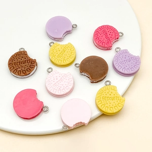 Colorful resin biscuit charms with cream filling and metal loops for DIY jewelry making