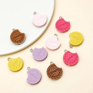 Colorful resin mini biscuit pendants with metal rings for DIY jewelry making and crafts
