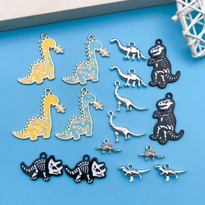 Zinc Alloy Dinosaur Charms Enamel Animal Pendants For DIY Bracelet Necklace Keychain Making Cartoon Skeleton Floral Accessories