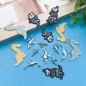 Variety set of cartoon dinosaur charms in colorful enamel and silver zinc alloy