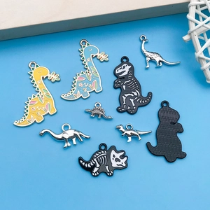 Assorted colorful enamel and silver dinosaur charms for DIY jewelry making accessories