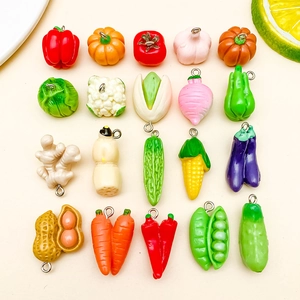 Colgantes de Verduras de Simulación de Resina Chile Calabaza Maíz Zanahoria Cacahuete para Bricolaje Joyería Llavero Pendiente Haciendo