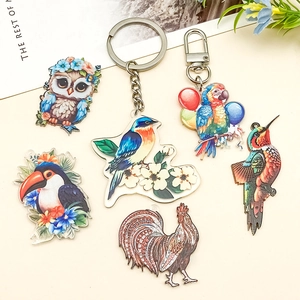 Pendentifs oiseaux colorés en acrylique avec hiboux et perroquets et fermoirs mousquetons