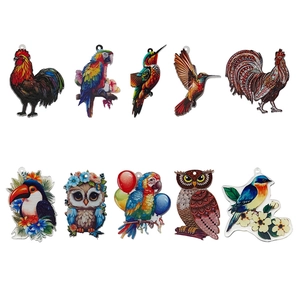 Lot de 10 pendentifs oiseaux colorés en acrylique avec hibou et coq pour bijoux DIY