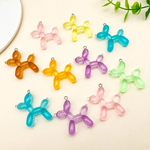 Set of 10 colorful resin balloon dog pendants with metal hooks for DIY jewelry making