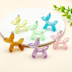 Set of 6 colorful resin balloon dog pendants with silver rings for DIY jewelry