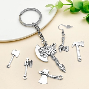 Antique silver tool axe pendant set for DIY jewelry making and keychain accessories