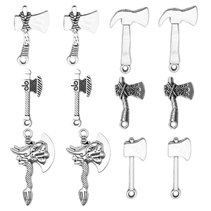Antique silver zinc alloy axe and dragon charms set for DIY jewelry and keychain crafts